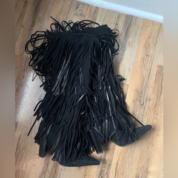 Zara Shoes Sale Zara Fringed Heel Leather Tall Boots 36eu 6us